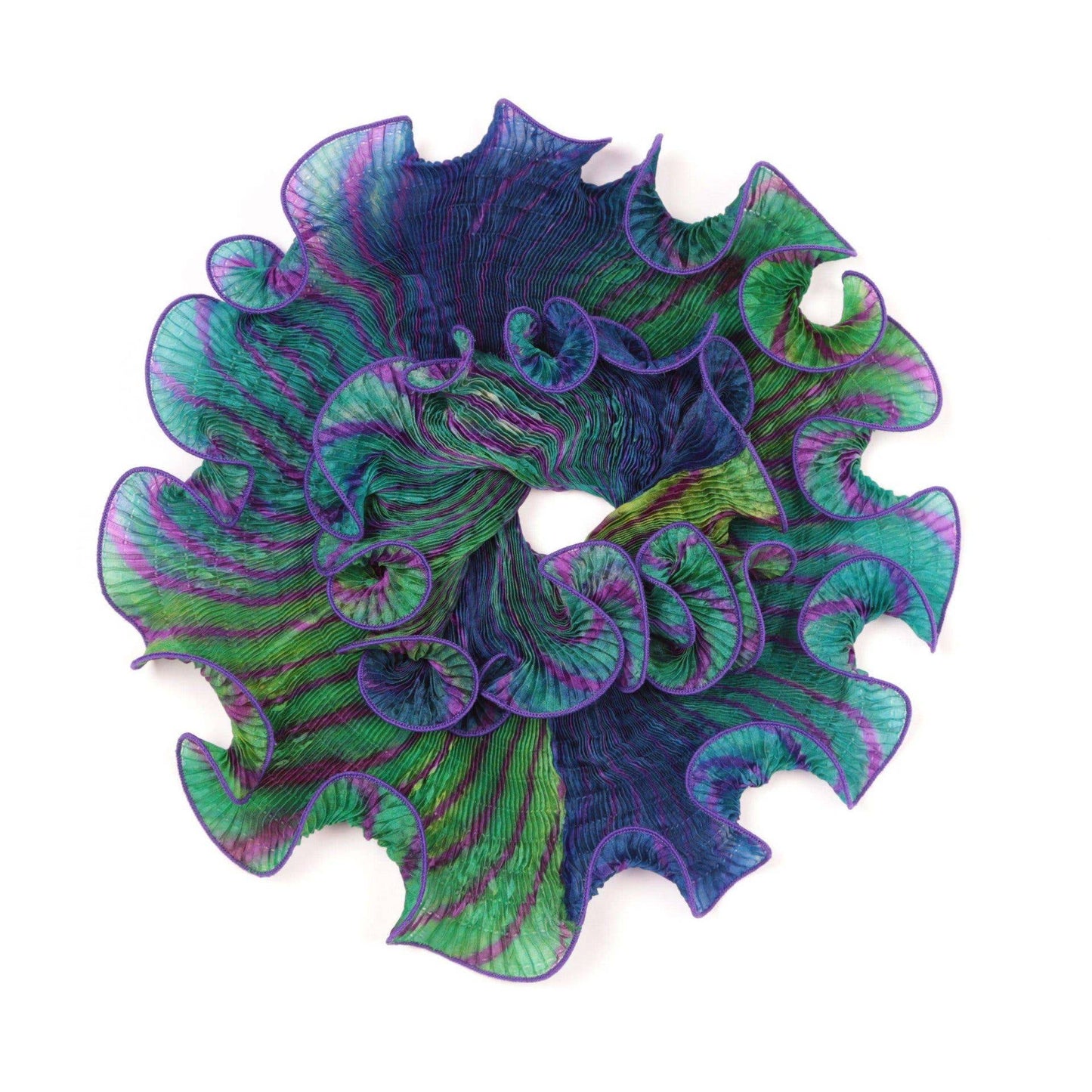 Cathayana - Hand-Dyed & Pleated Silk Infinity Scarf | Purple & Blue
