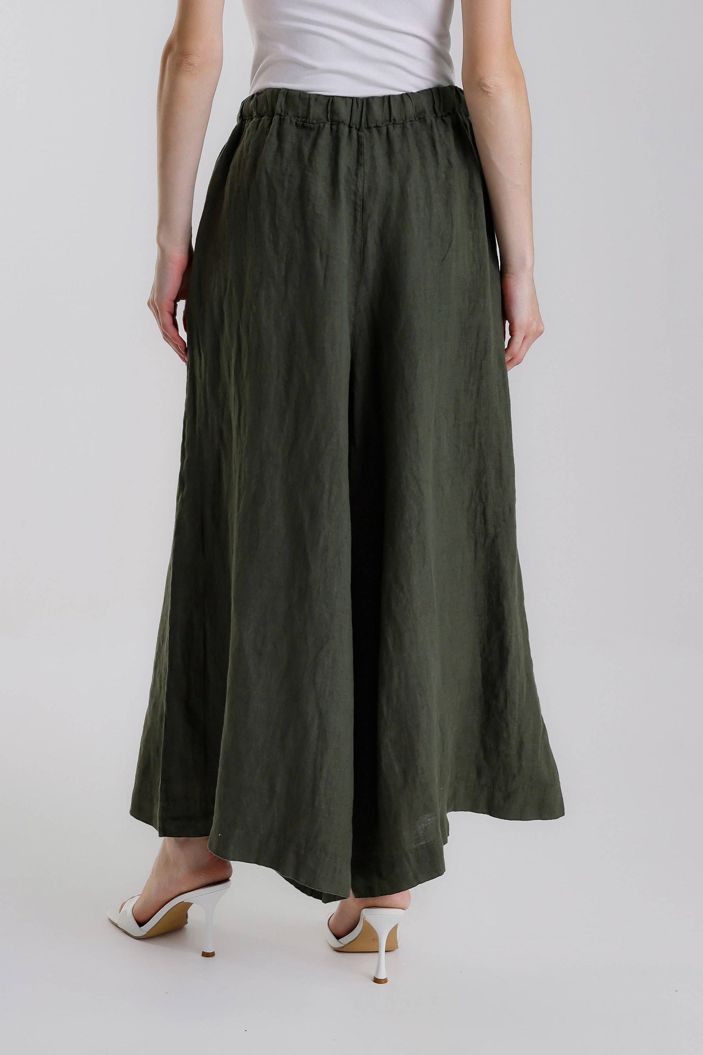 TINA Stephens- Army Peggy Crop Linen Palazzo Pant