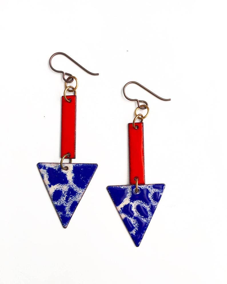 Courtney Fischer Jewelry - Cobalt Blue and Red Enamel Earrings
