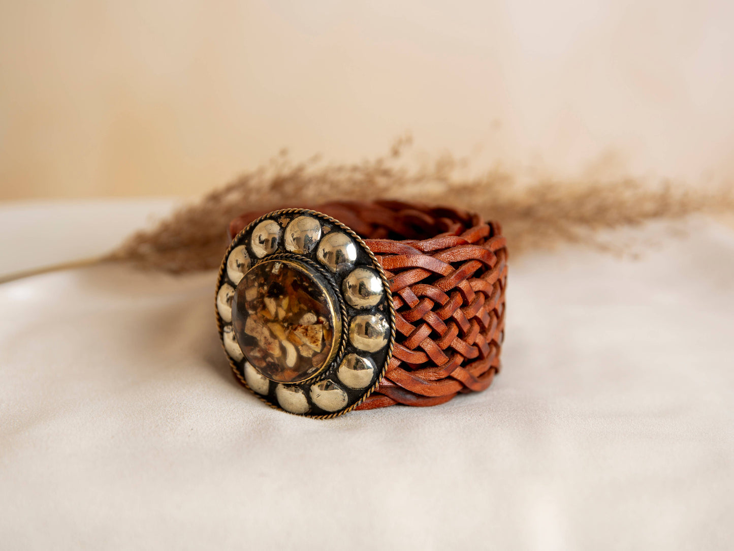 Lula Natura - Brown Leather Belt Satu Wide w/ Brown Stone