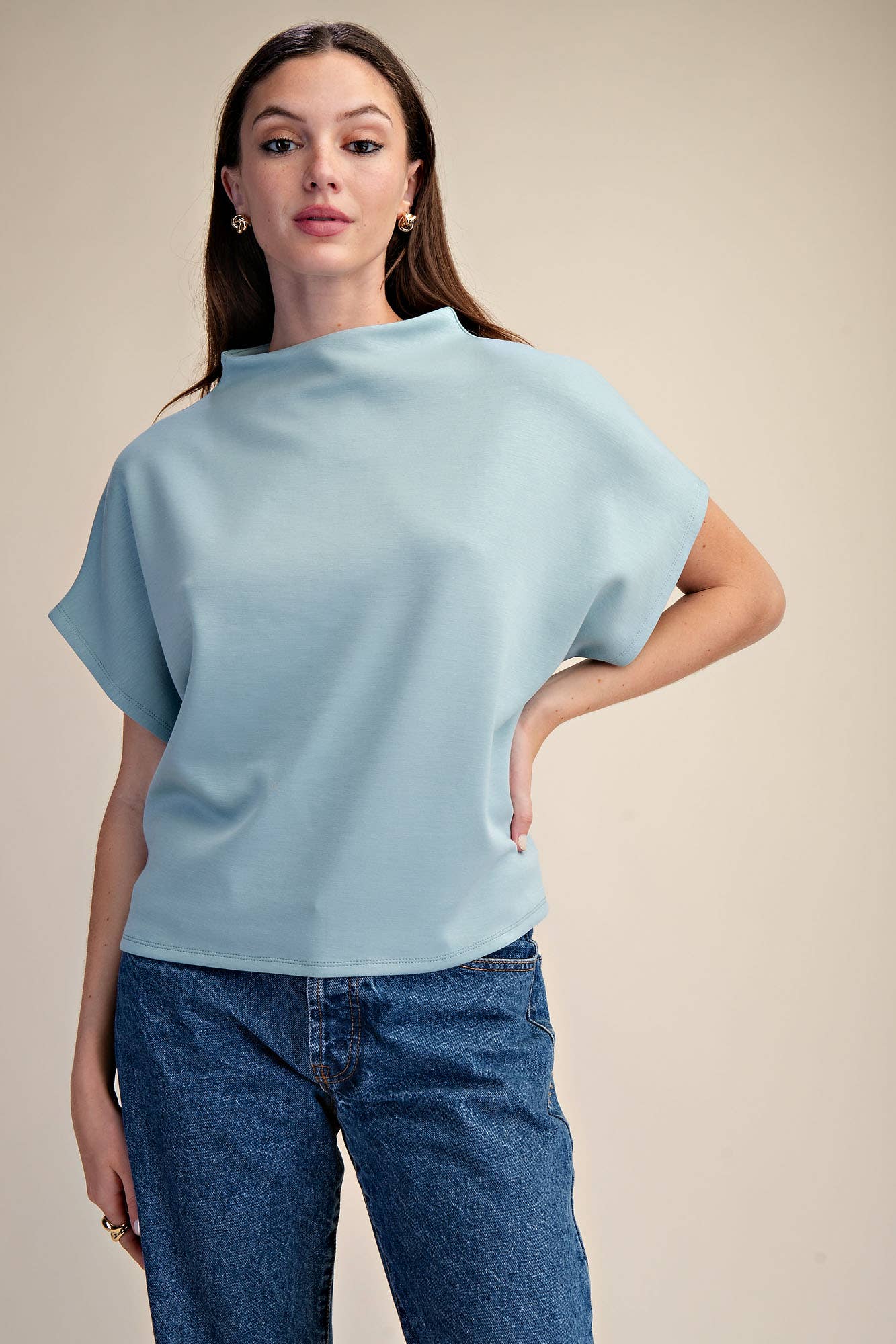 Glam - Mock Neck Top/ Aqua