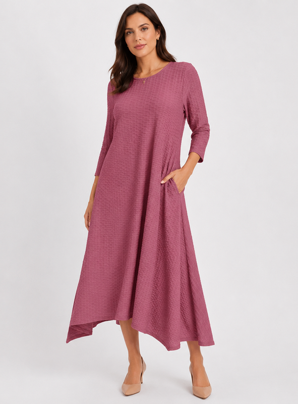 Mia Collection - JAQUARD MIDI DRESS/ MAUVE