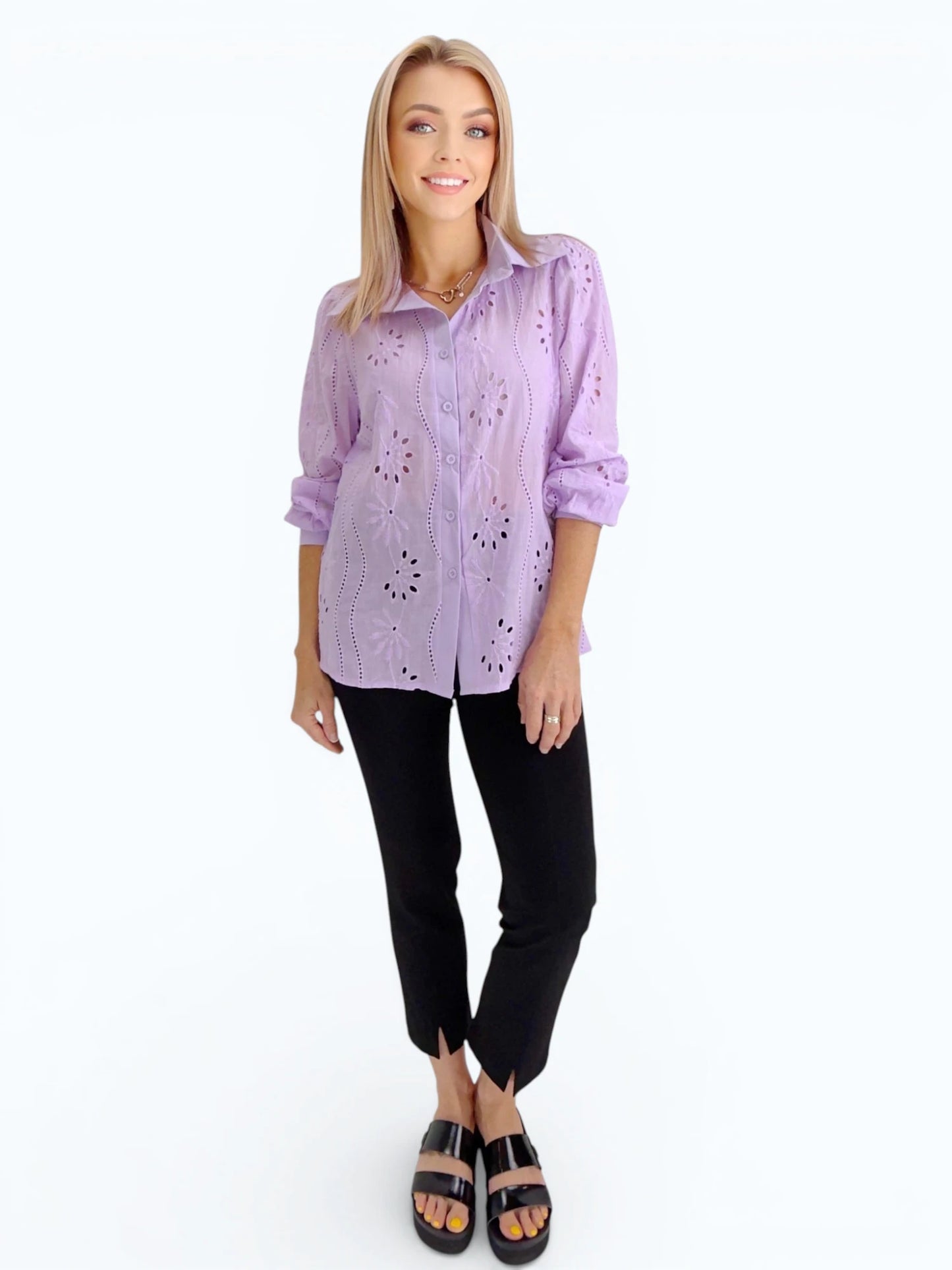 Mia Collection - Eyelet Shirt/ Purple