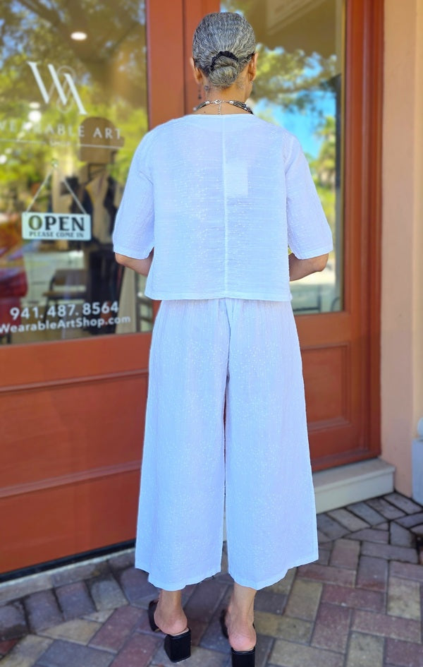 BlueBerry- Embroiled Linen Trouser/White