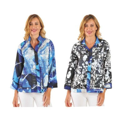 Lemon Grass- Stand Collar Reversible Jacket/ Blue