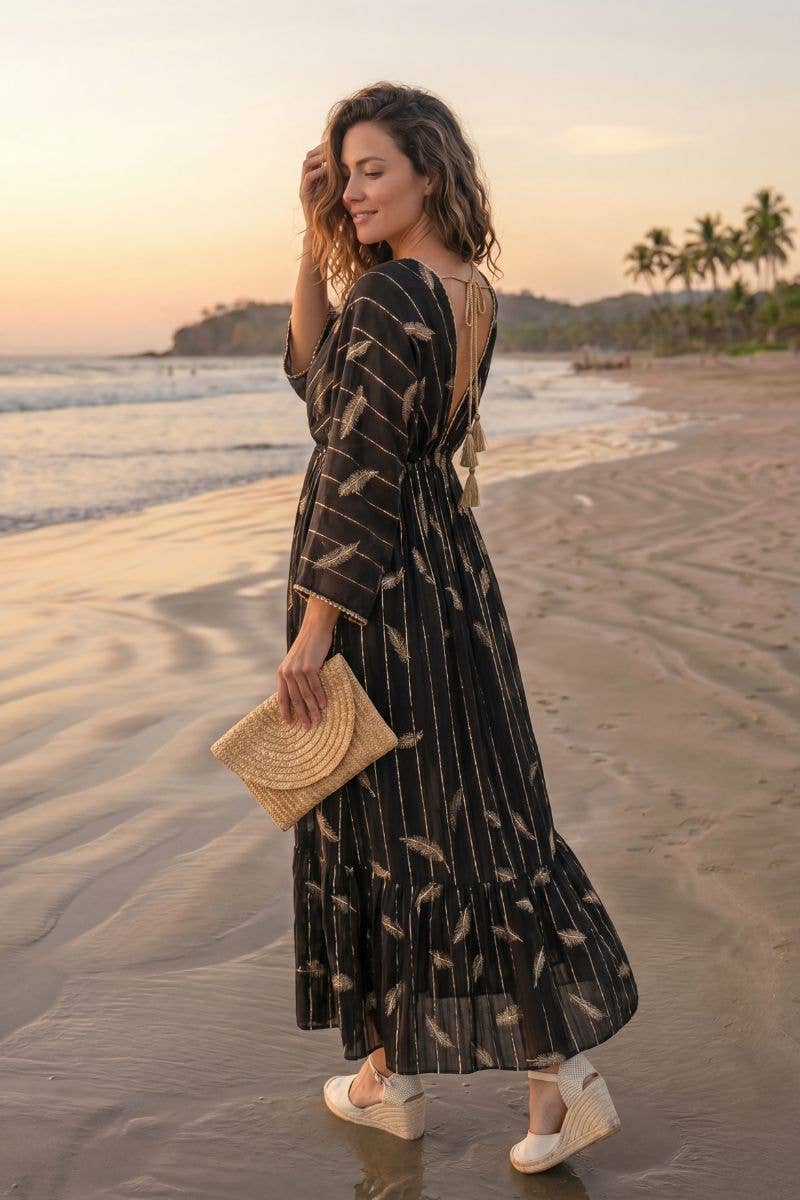 Lula Natura - YANIS Long Dress Black and Gold