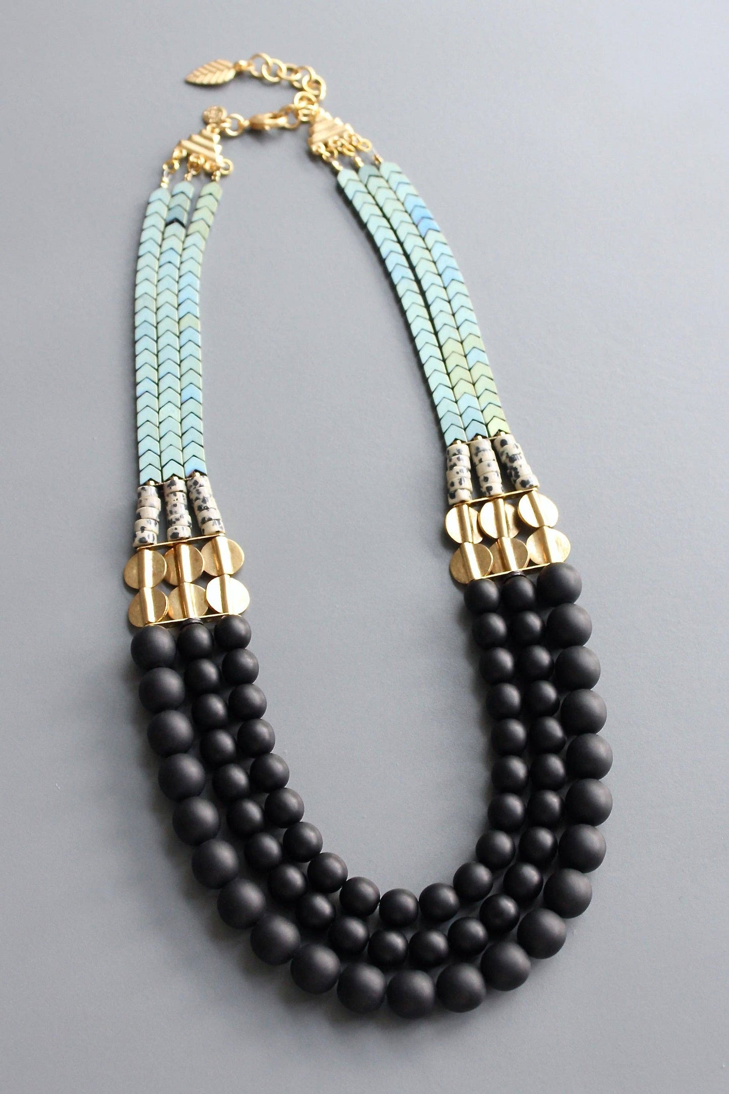 David Aubrey Jewelry - Jet Glass and Hematite Triple strand Necklace