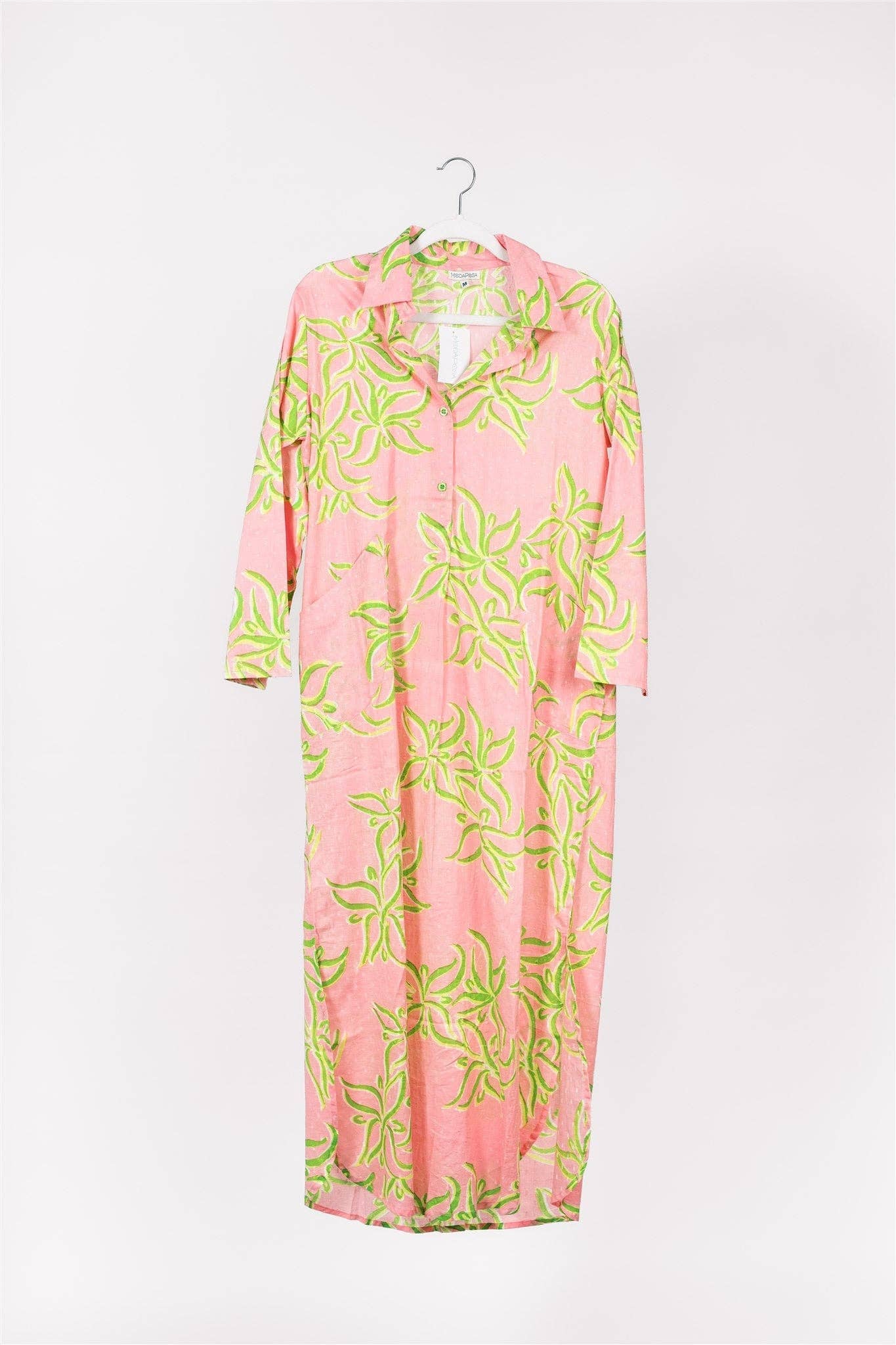 ModaPosa - Gabriella Maxi Caftan Shirt Dress Pink Green
