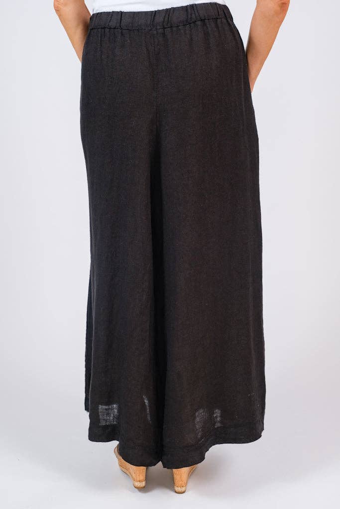 TINA Stephens- Black Peggy Crop Linen Palazzo Pant