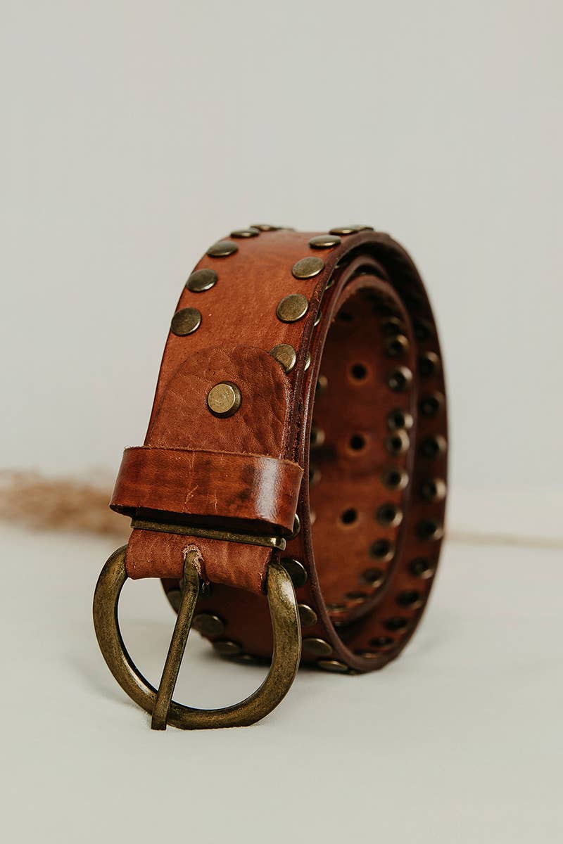 Lula Natura - Cirius Brown Leather Belt w Studs