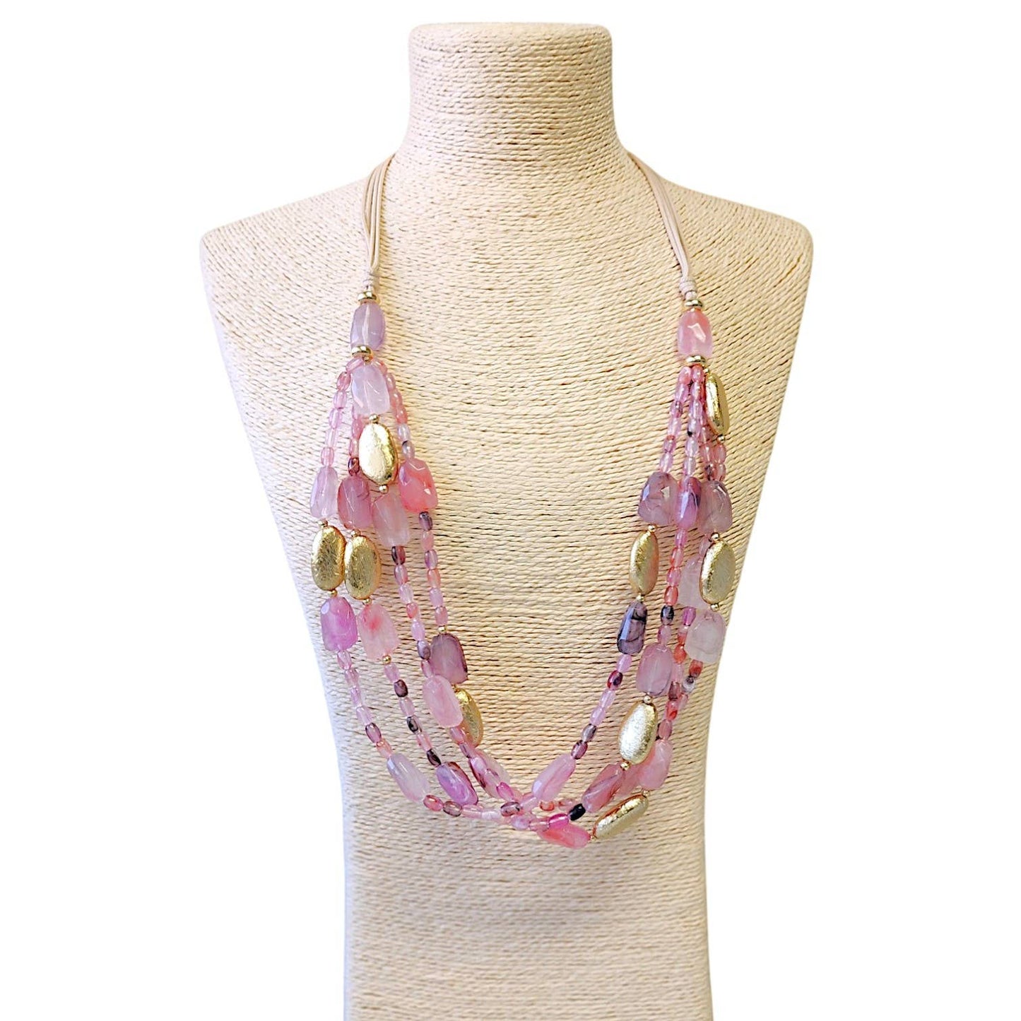 Bijoux Envie Jewelry - Long Pink Bead Layered Necklace