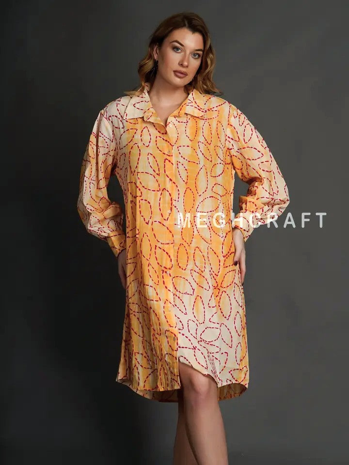 Meghcraft - Kantha Embroidered Tie Dye Shirt Dress
