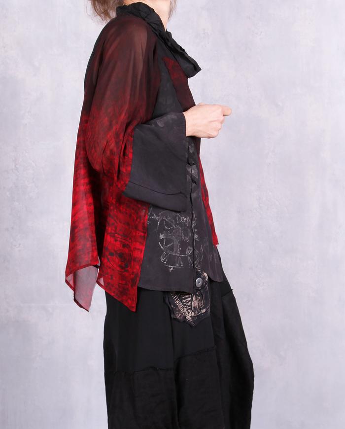 Tatiana Palnitska - Tru3/ Silk Red And Black Top W/Wheel Print