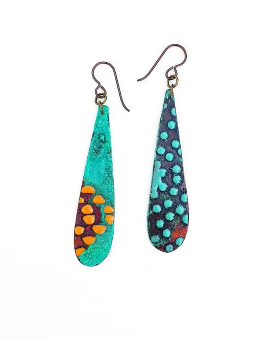 Courtney Fischer Jewelry - Orange and Turquoise Teardrop Earrings