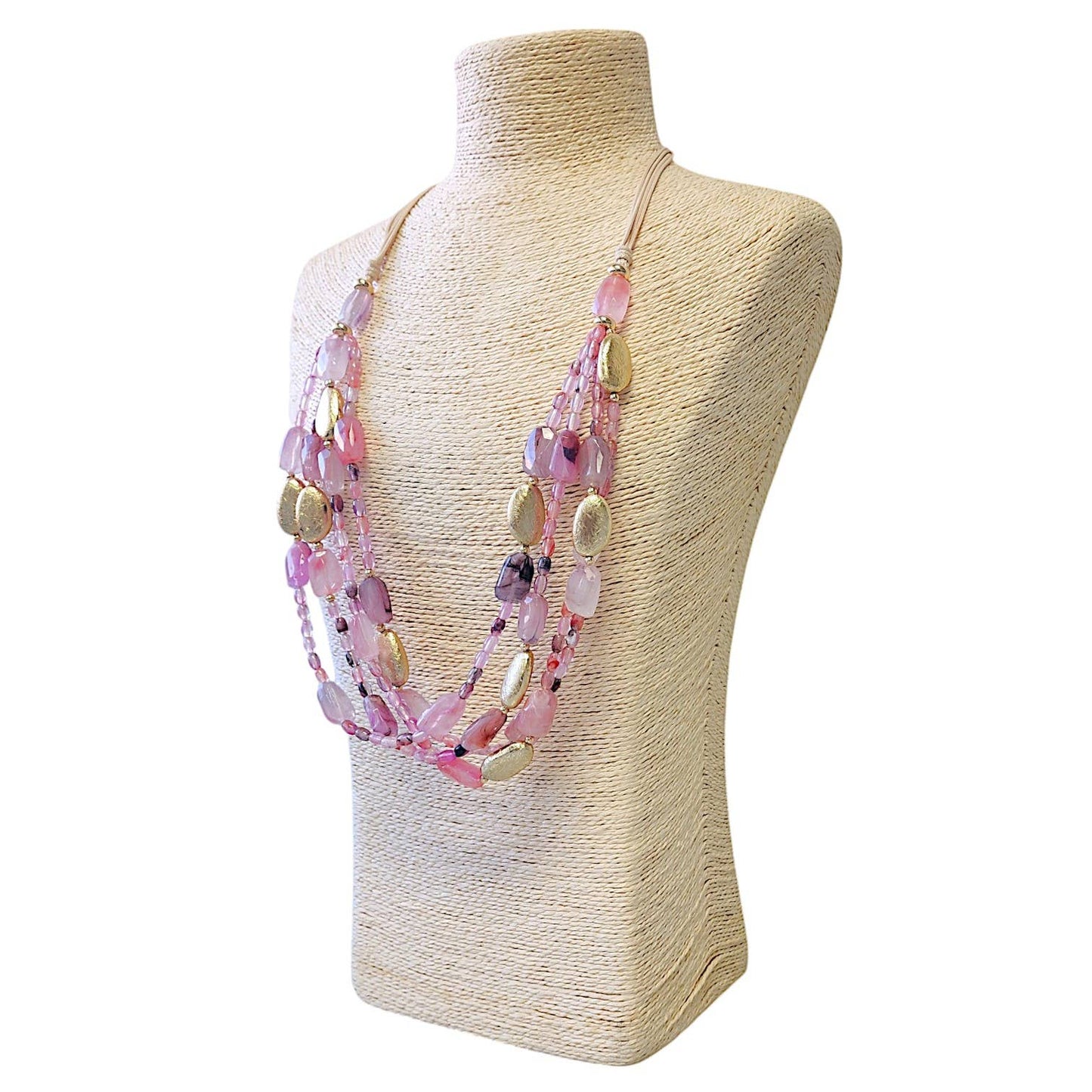 Bijoux Envie Jewelry - Long Pink Bead Layered Necklace