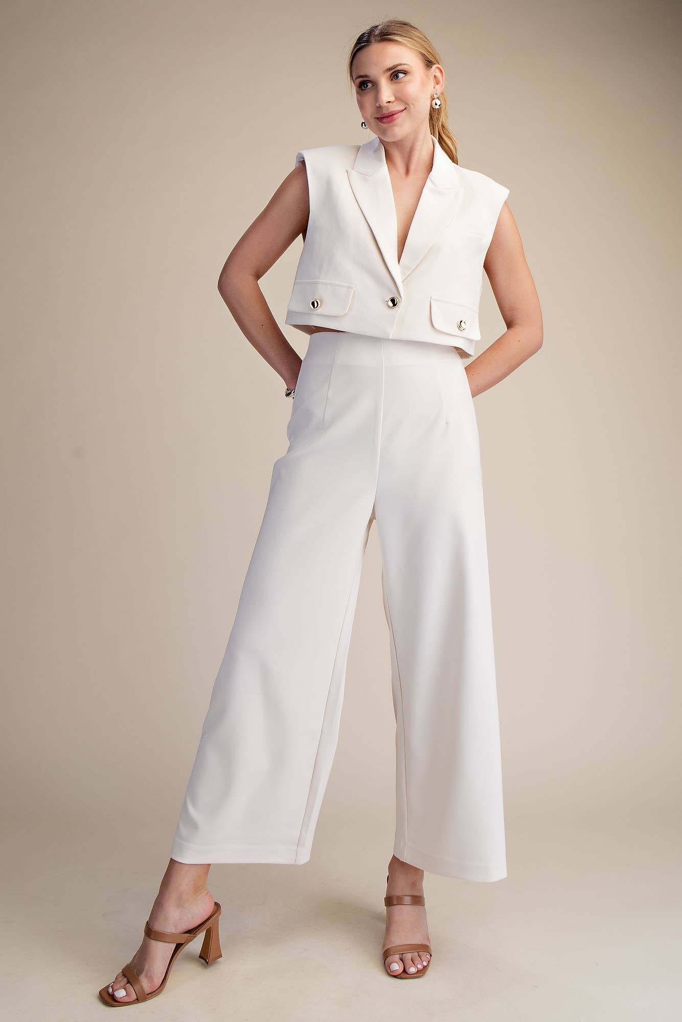 Glam - High Waist Wide Leg Pants/ Cream