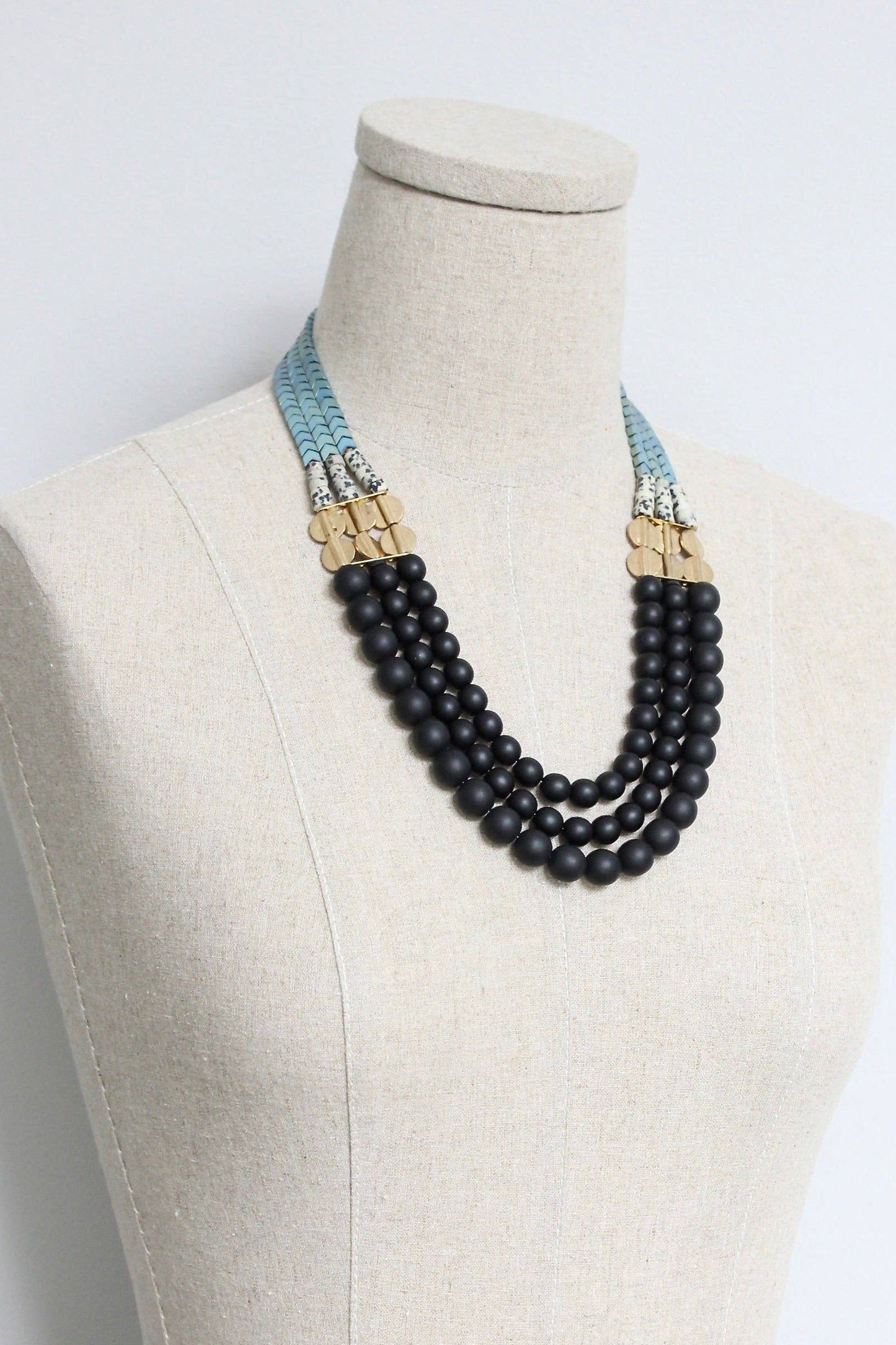 David Aubrey Jewelry - Jet Glass and Hematite Triple strand Necklace