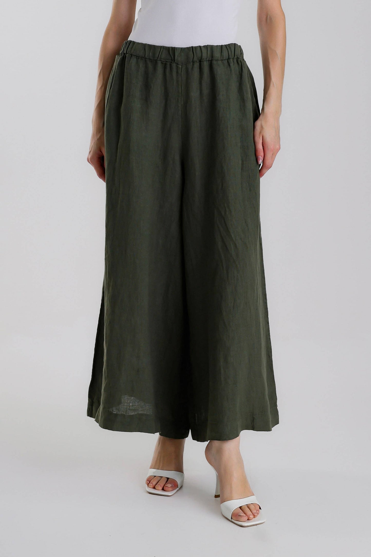 TINA Stephens- Army Peggy Crop Linen Palazzo Pant