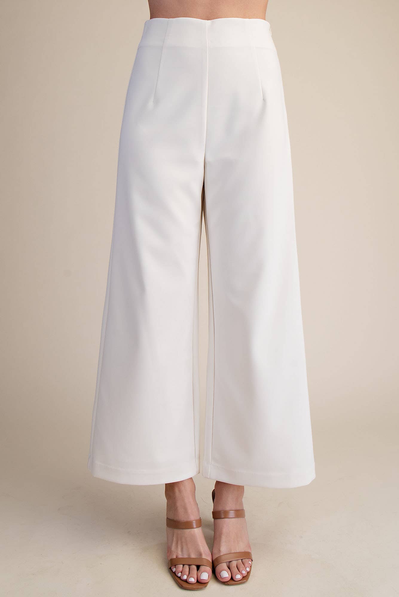 Glam - High Waist Wide Leg Pants/ Cream