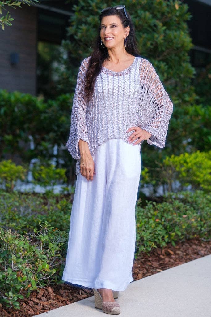 TINA Stephens- White Peggy Crop Linen Palazzo Pant