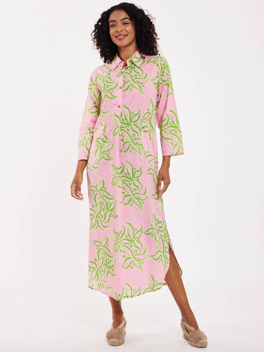 ModaPosa - Gabriella Maxi Caftan Shirt Dress Pink Green