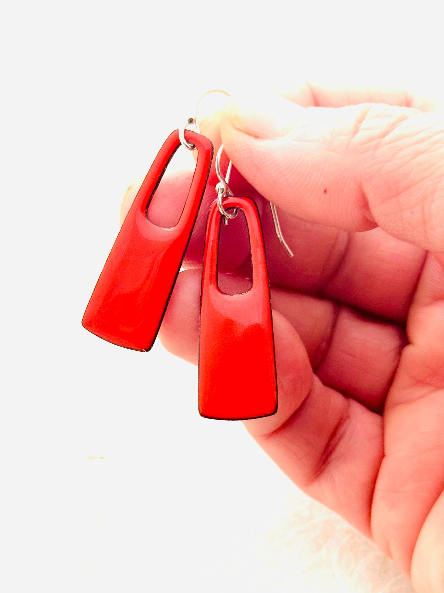 Magpie Mouse Studios - Small Rectangle Earrings, Flame Orange Enamel
