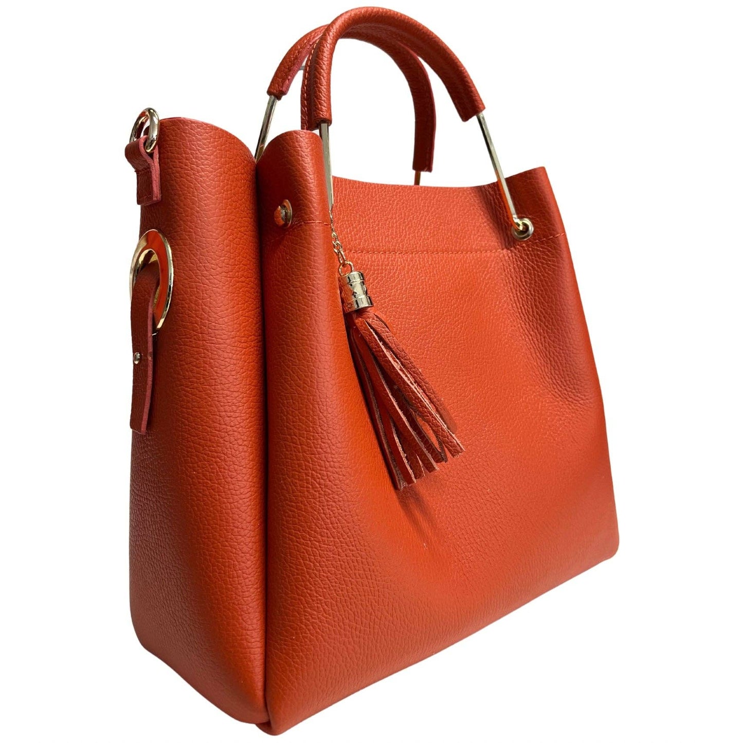 MODARNO - Leather Tote with Removable Clutch/ Orange