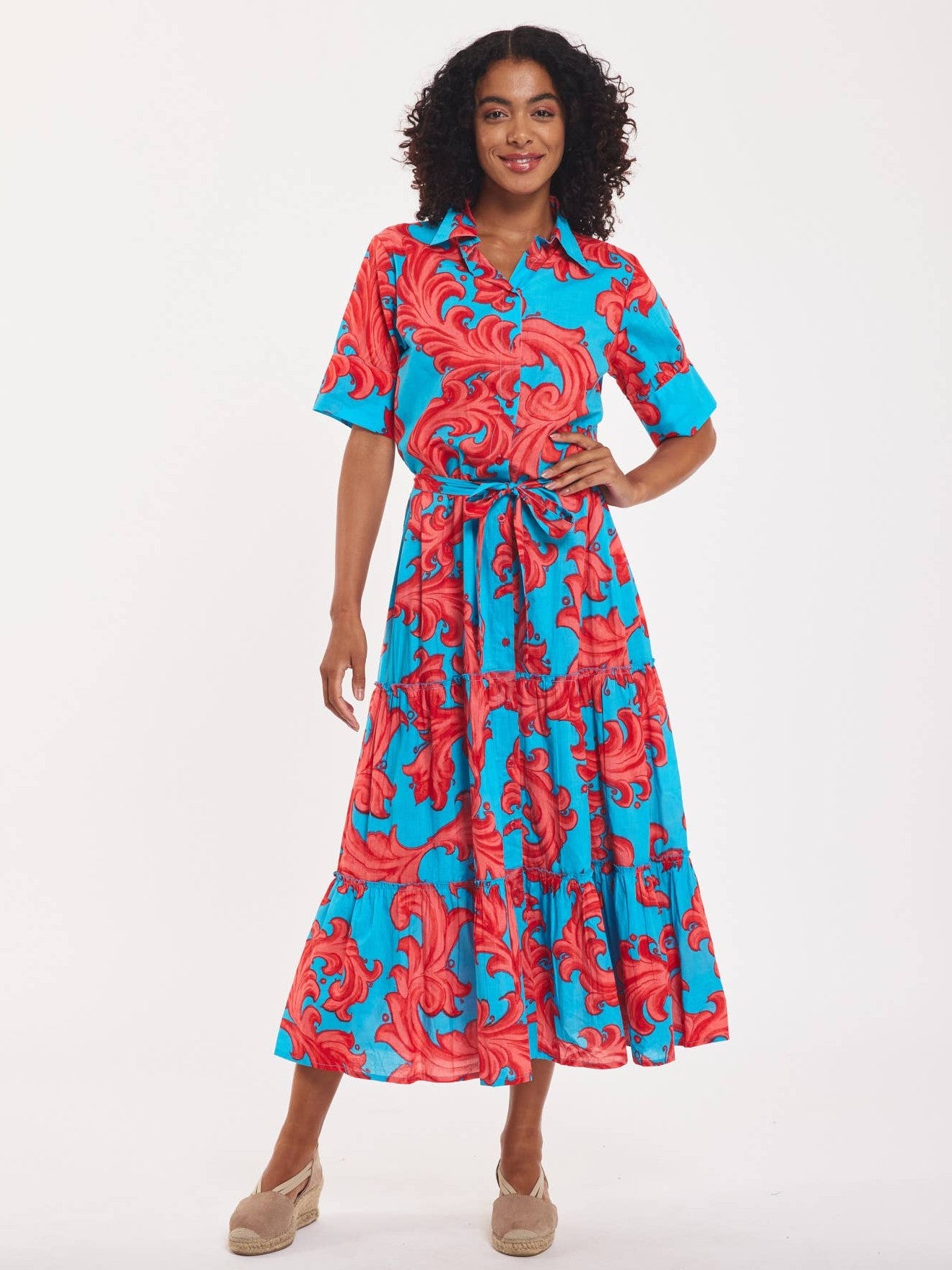 ModaPosa - Alcee Maxi Dress Baroque Swirl Blue Red