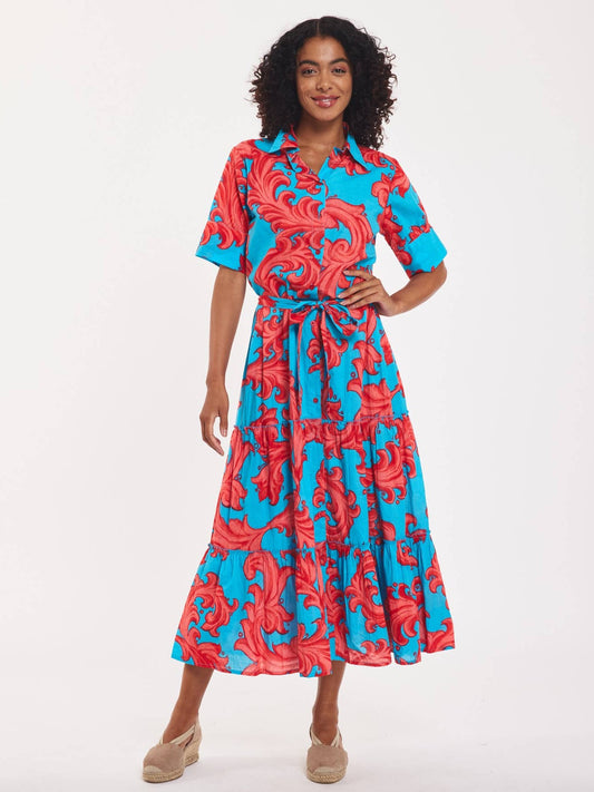 ModaPosa - Alcee Maxi Dress Baroque Swirl Blue Red