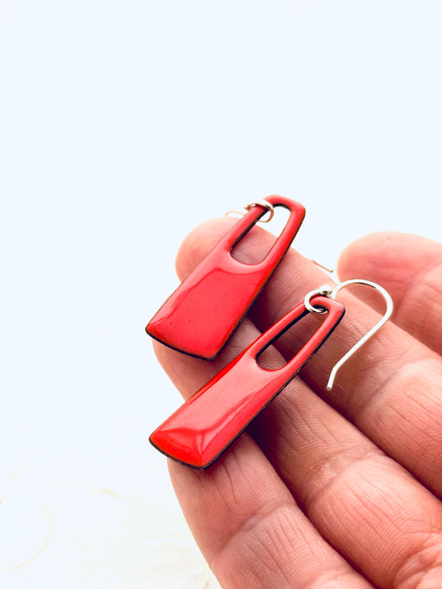Magpie Mouse Studios - Small Rectangle Earrings, Flame Orange Enamel