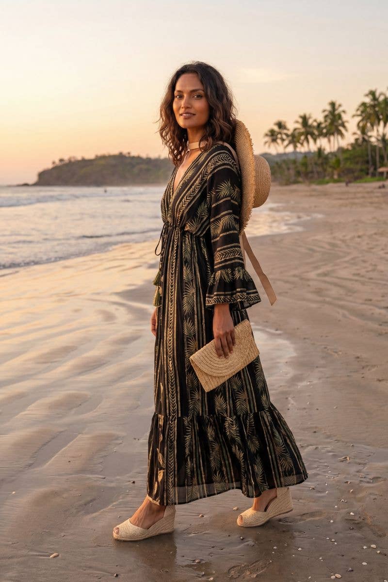 Lula Natura - YANIS Long Dress Black and Gold