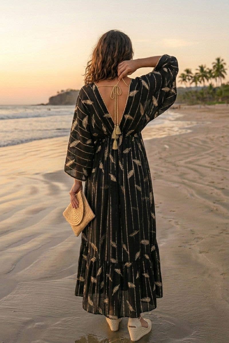 Lula Natura - YANIS Long Dress Black and Gold