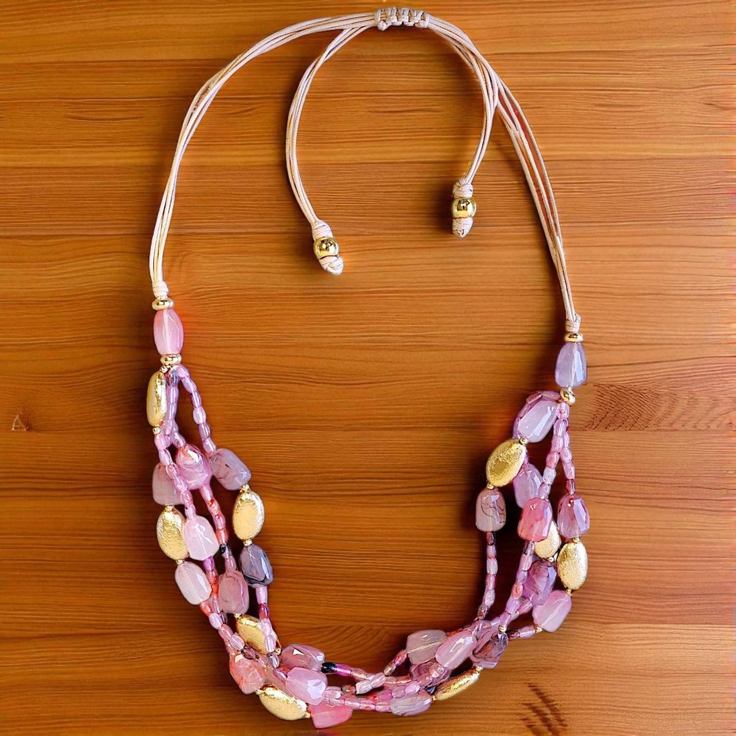 Bijoux Envie Jewelry - Long Pink Bead Layered Necklace