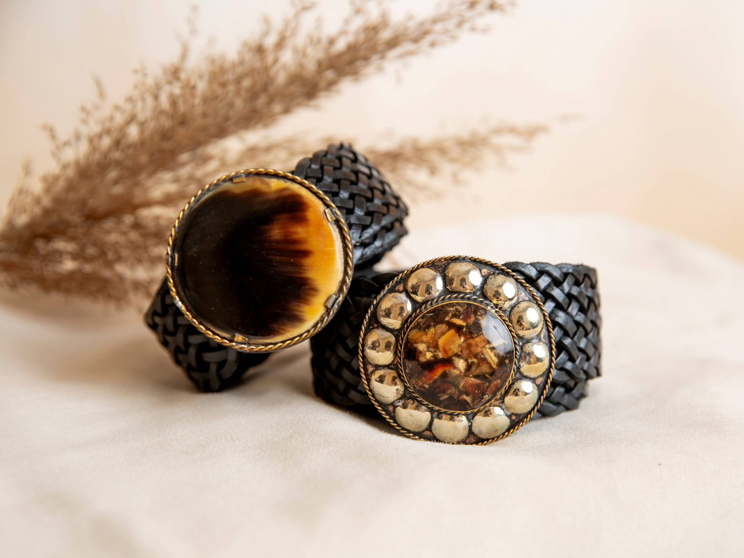 Lula Natura - Black Leather Belt Satu Wide w/ Brown Stone