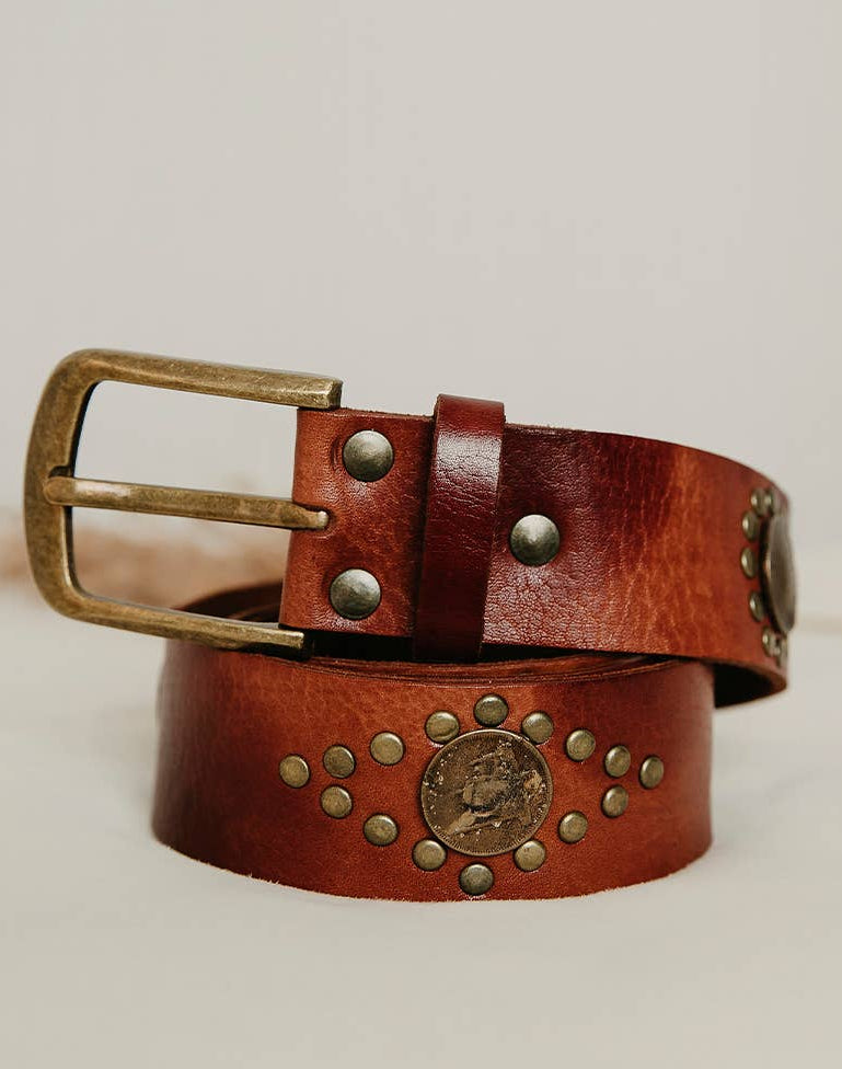 Lula Natura -Brown Leather Belt w Wide Coins