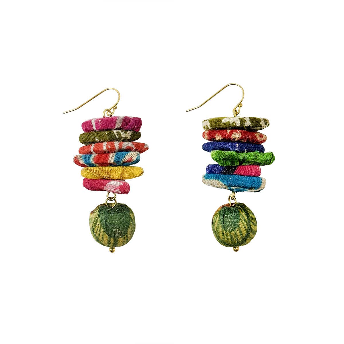 WorldFinds - Kantha Stacked Triangle Earrings