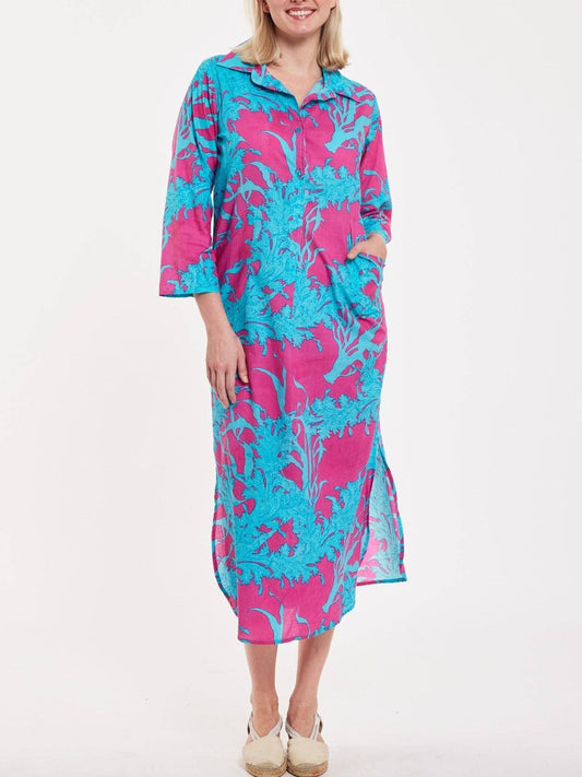 ModaPosa - Gabriella Maxi Caftan Shirt Dress Big Coral Super Pink