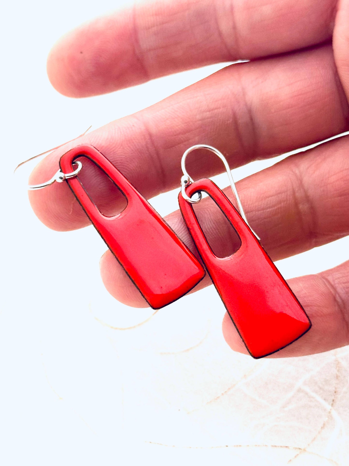 Magpie Mouse Studios - Small Rectangle Earrings, Flame Orange Enamel