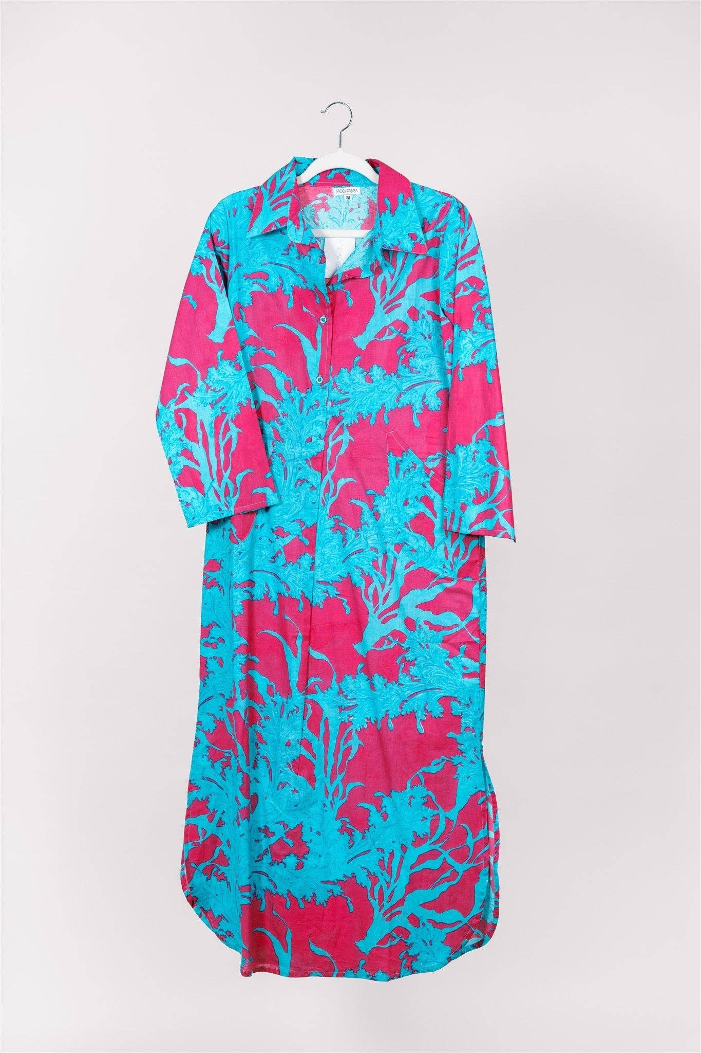 ModaPosa - Gabriella Maxi Caftan Shirt Dress Big Coral Super Pink