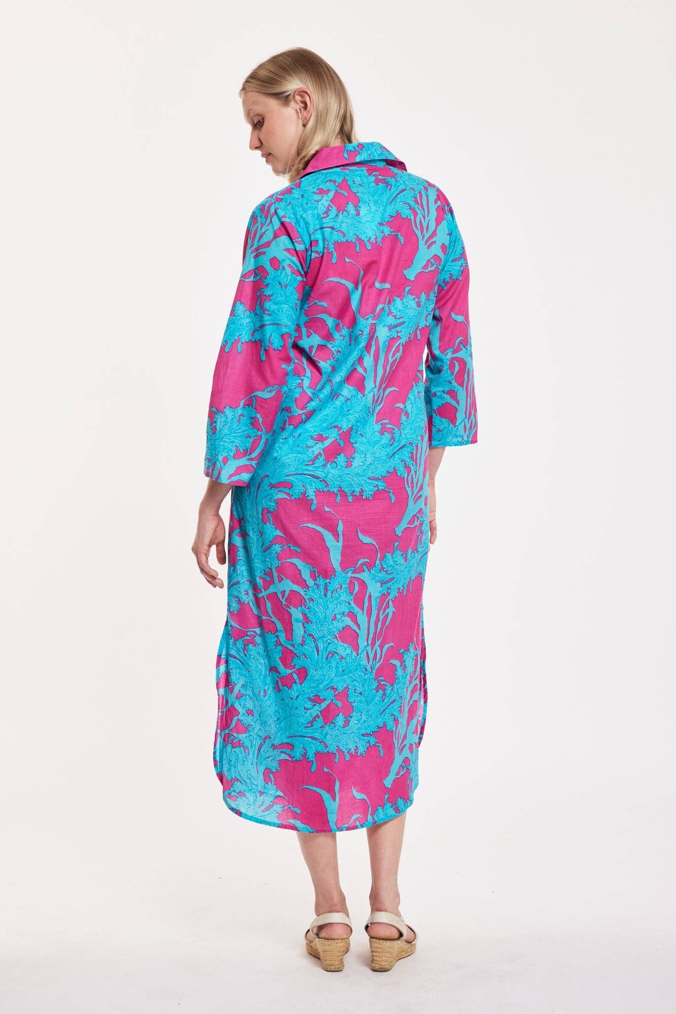 ModaPosa - Gabriella Maxi Caftan Shirt Dress Big Coral Super Pink