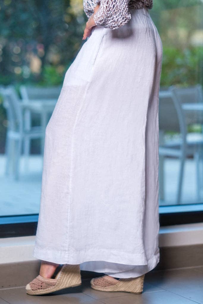 TINA Stephens- White Peggy Crop Linen Palazzo Pant