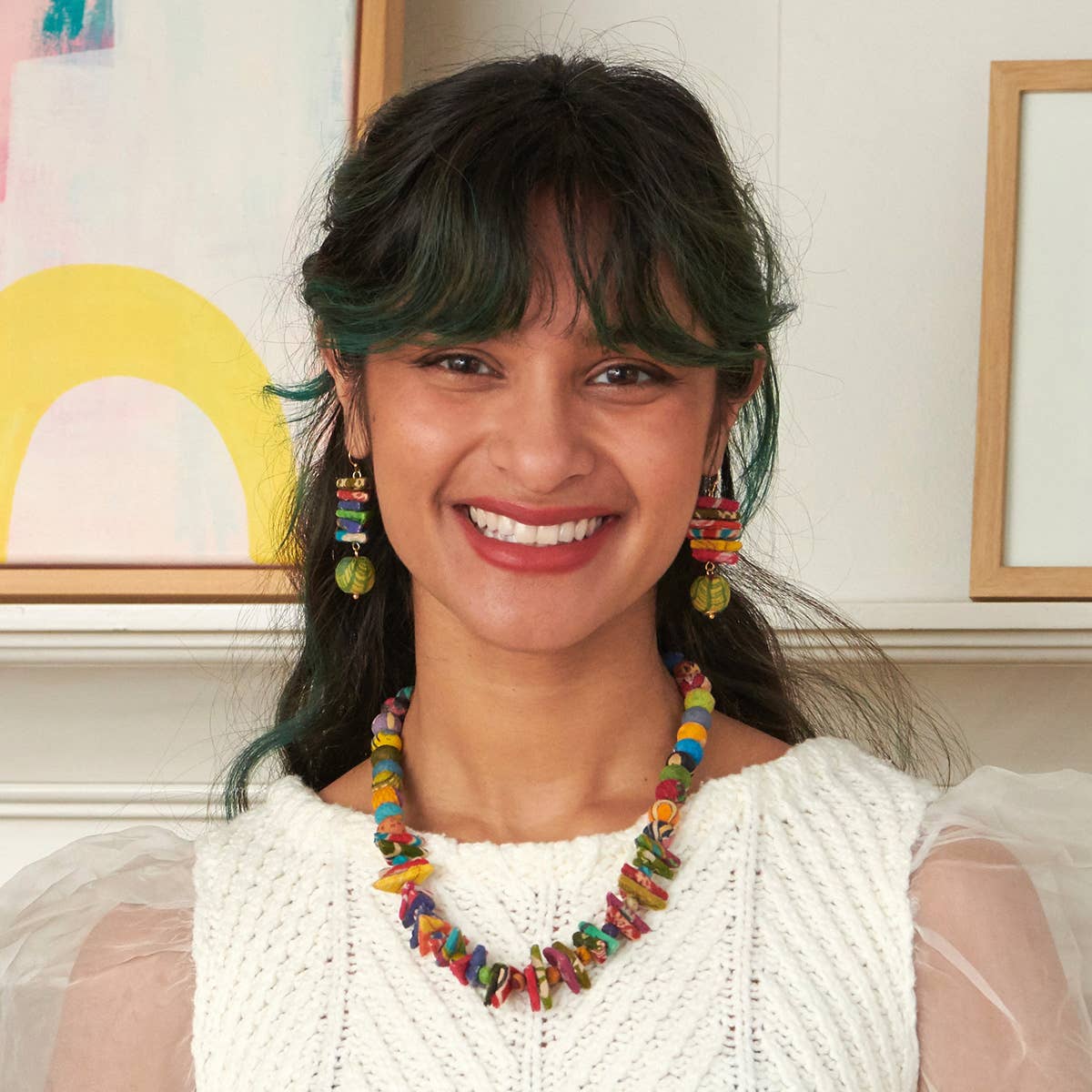 WorldFinds - Kantha Stacked Triangle Earrings