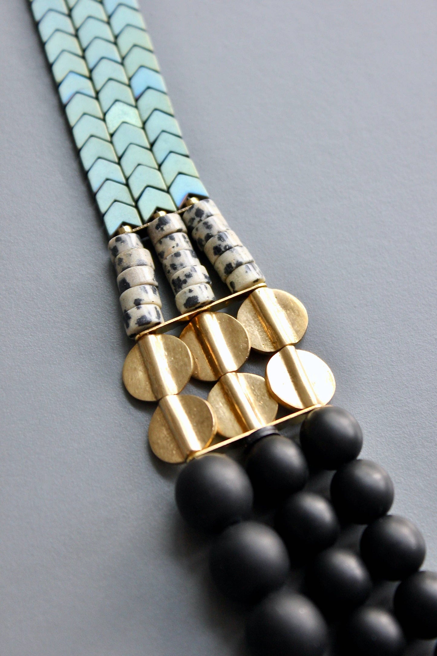 David Aubrey Jewelry - Jet Glass and Hematite Triple strand Necklace