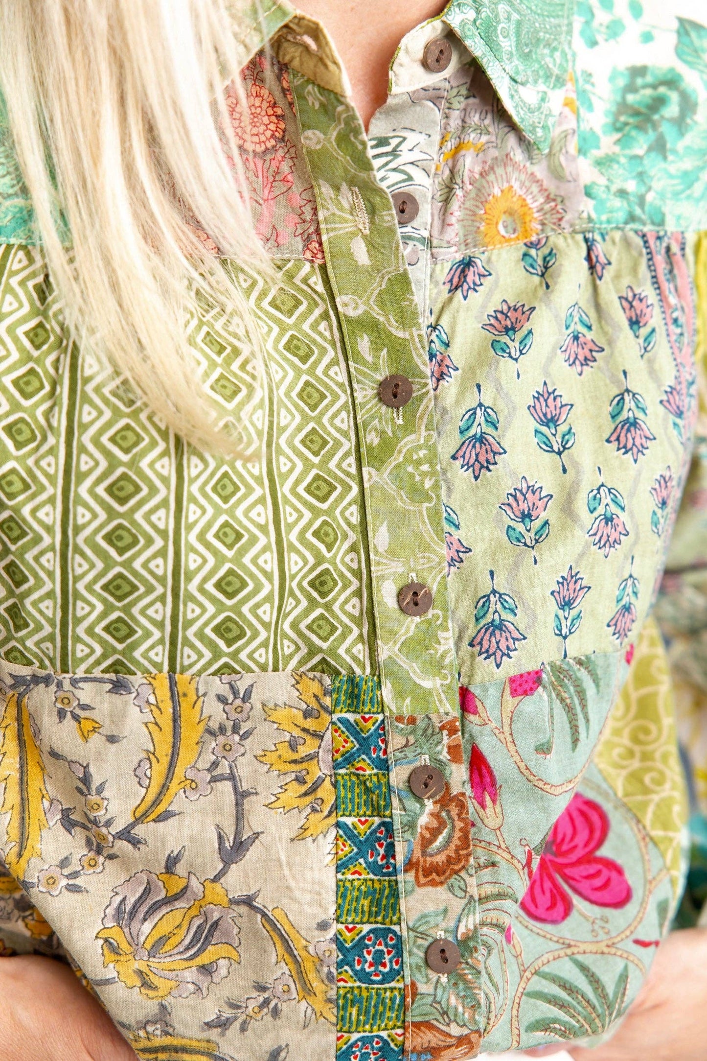 Rahab's Rope - Green Meadows Patchwork Blouse