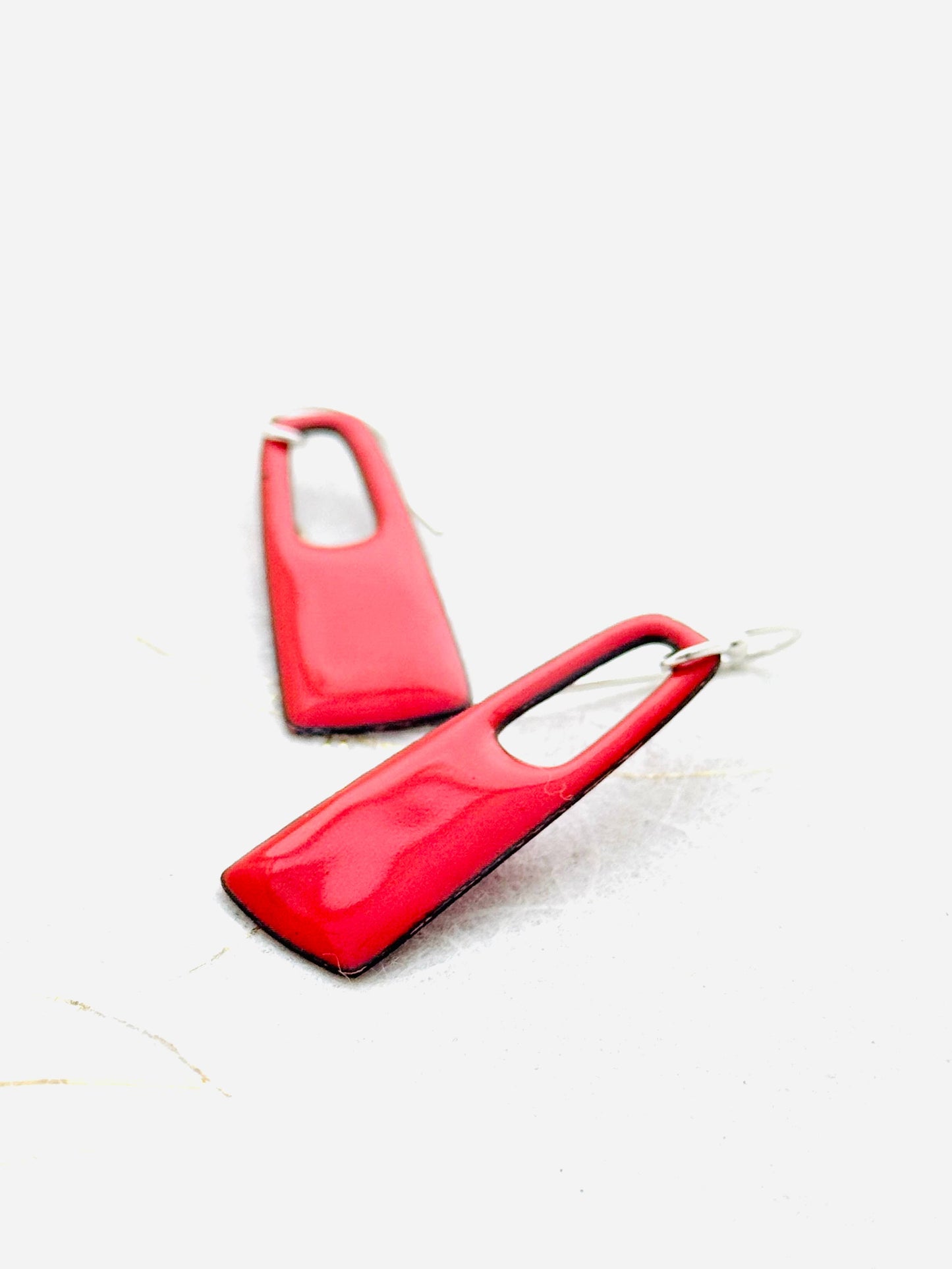 Magpie Mouse Studios - Small Rectangle Earrings, Flame Orange Enamel