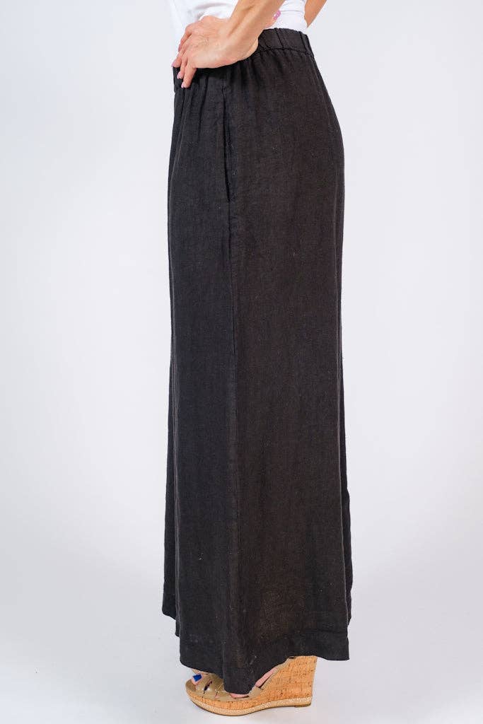 TINA Stephens- Black Peggy Crop Linen Palazzo Pant