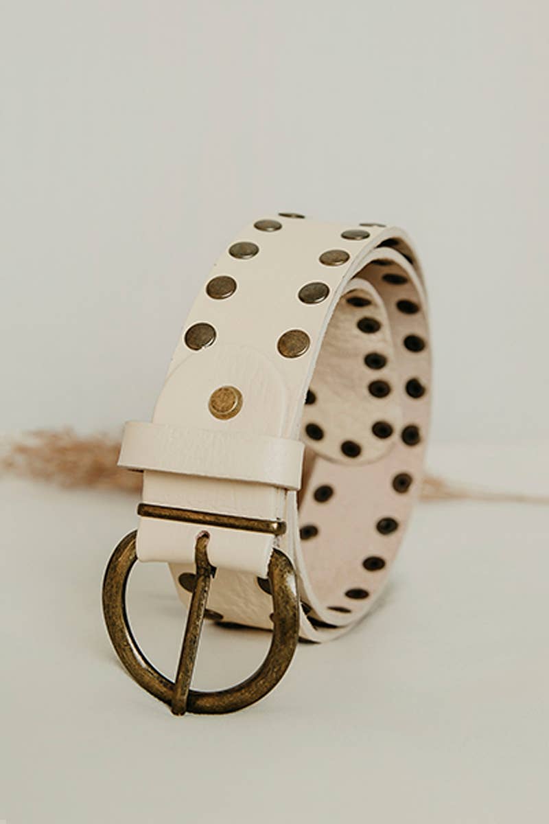 Lula Natura - White Leather Belt Cirius Studs w Wide Coins