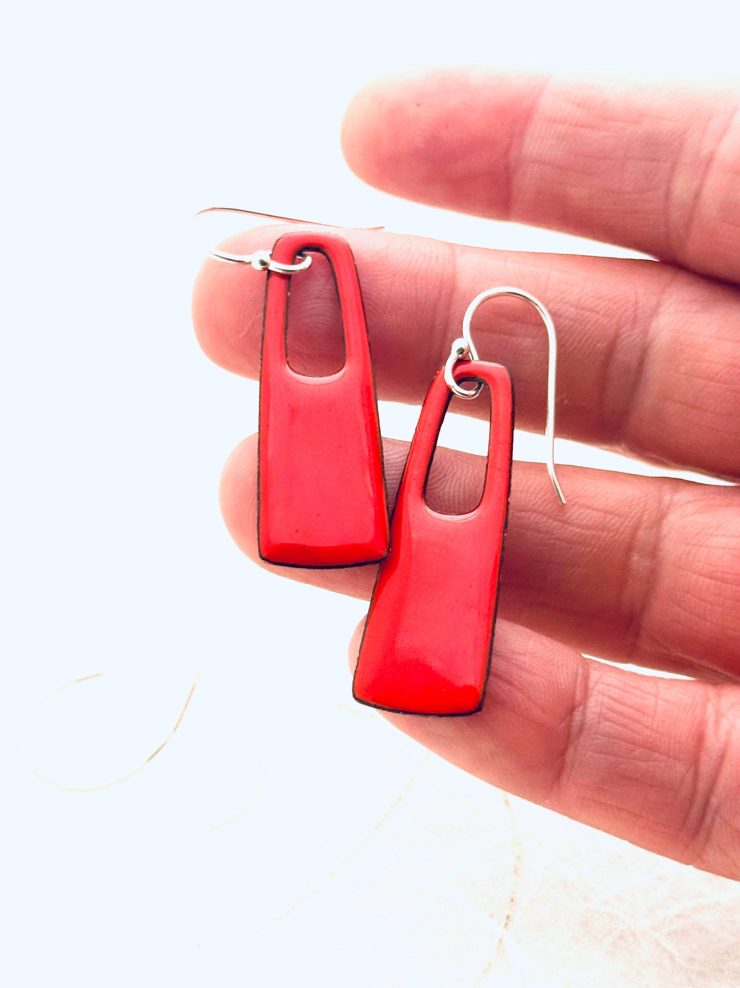 Magpie Mouse Studios - Small Rectangle Earrings, Flame Orange Enamel