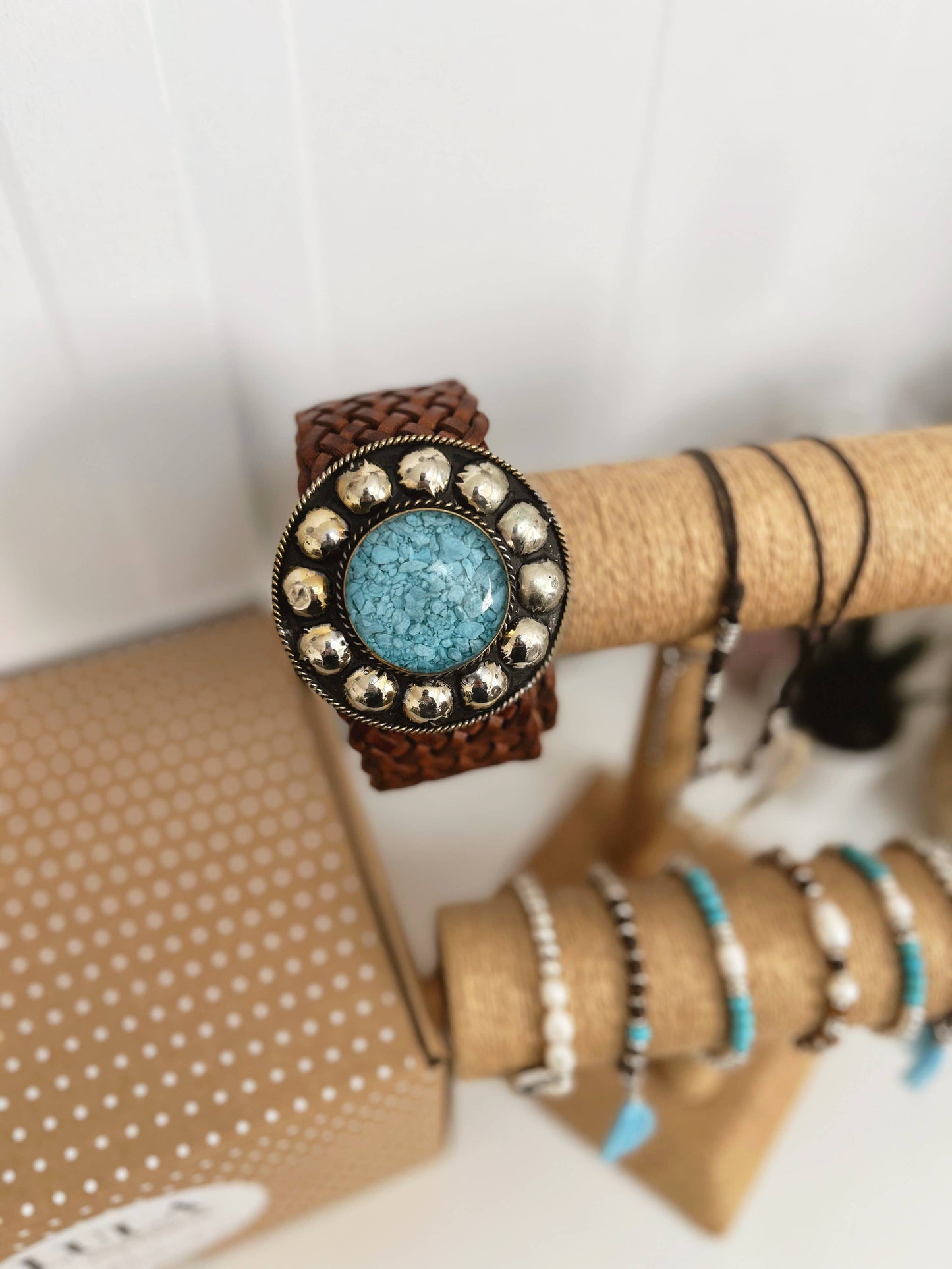 Lula Natura - Brown Leather Belt Satu Wide w/ Blue Stone