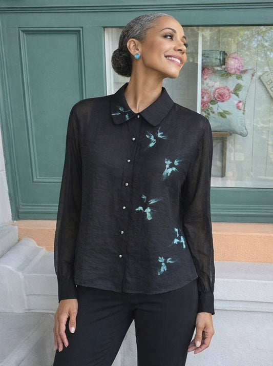 Narenee Designs- Metallic Blue Art Crop Blouse/ Large